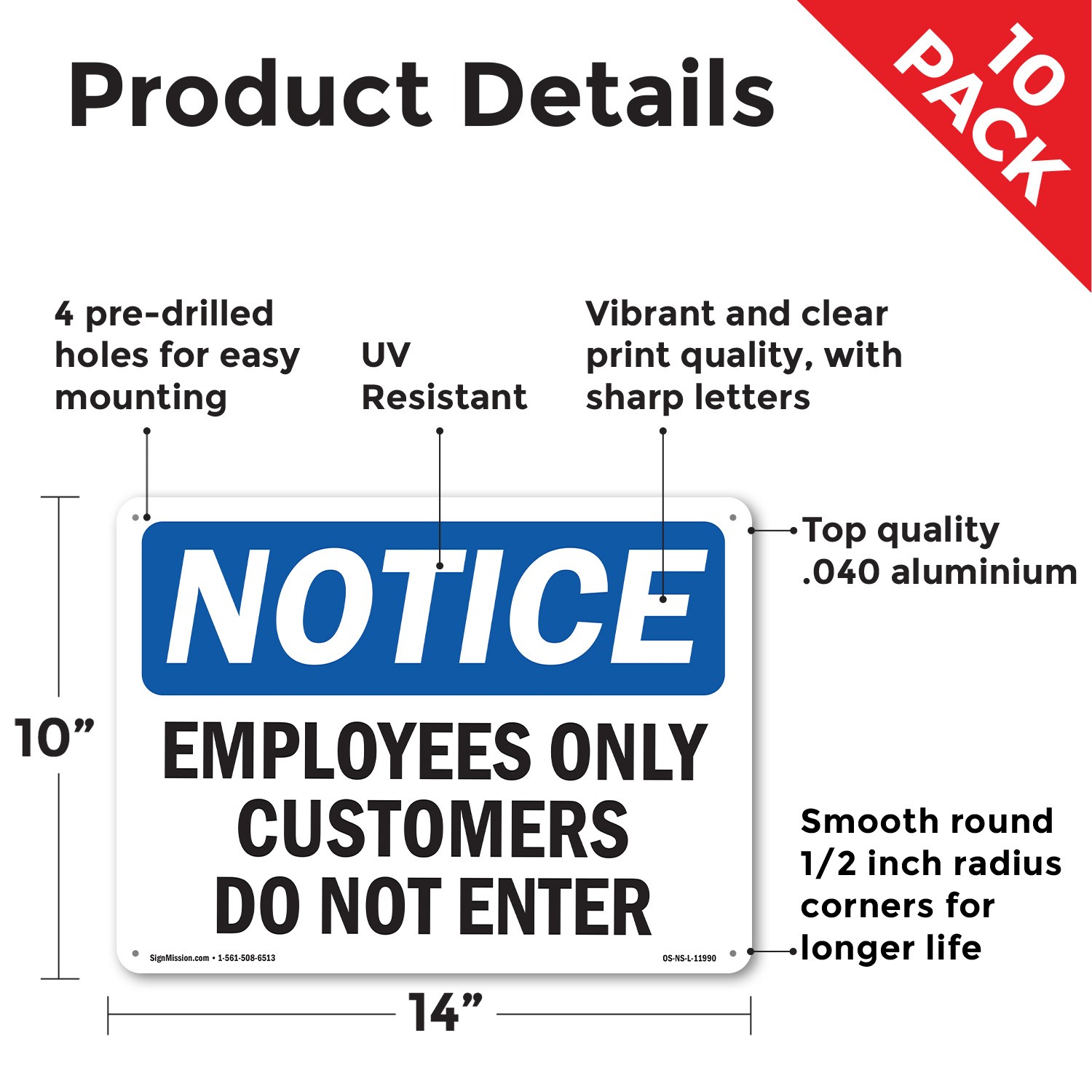 Employees Only Customers Do Not Enter OSHA Notice Sign Or Decal – 5 or 10 Pack
