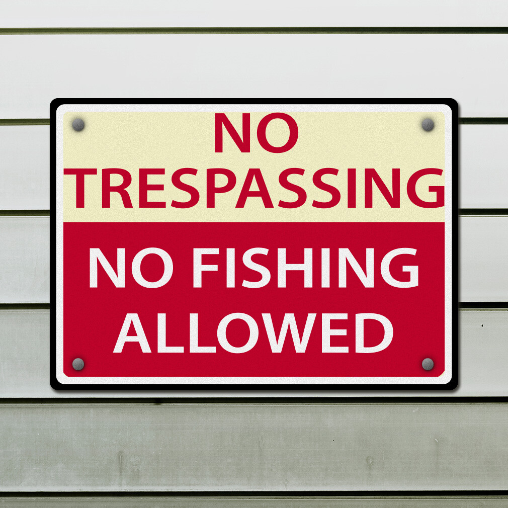 Aluminum Horizontal Metal Sign No Trespassing Fishing Allowed Activity Park Red
