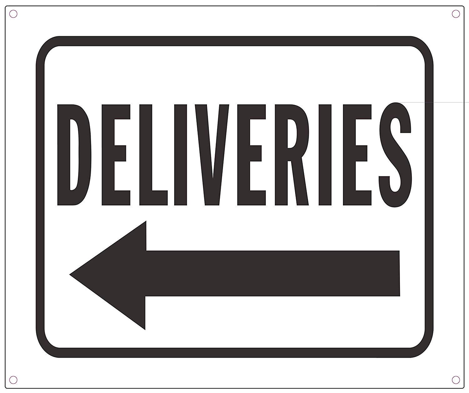 Deliveries Left Arrow Sign (White Background,Aluminium, 10×12)-REF24-1027