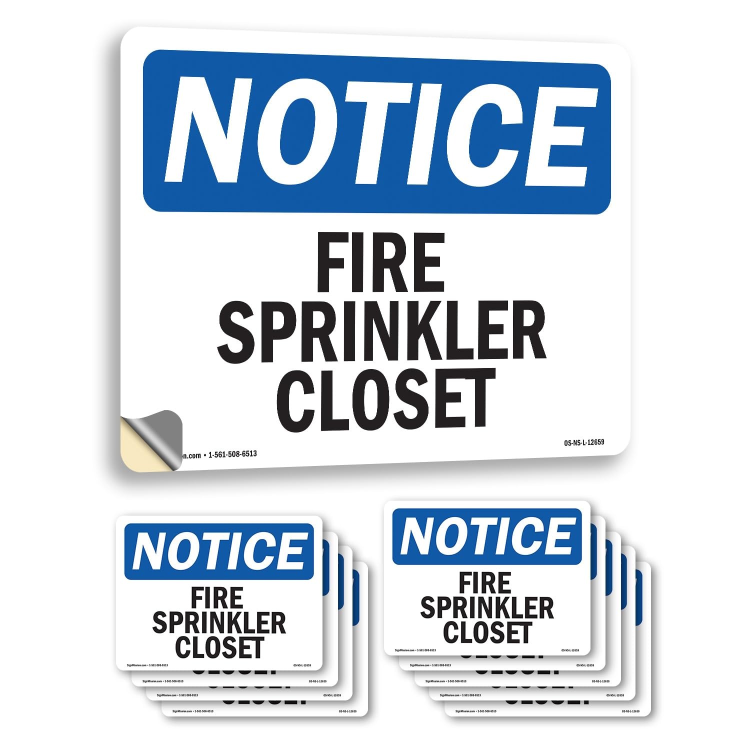 Fire Sprinkler Closet OSHA Notice Vinyl Decal Label 18 Inch x 12 Inch – 10 Pack