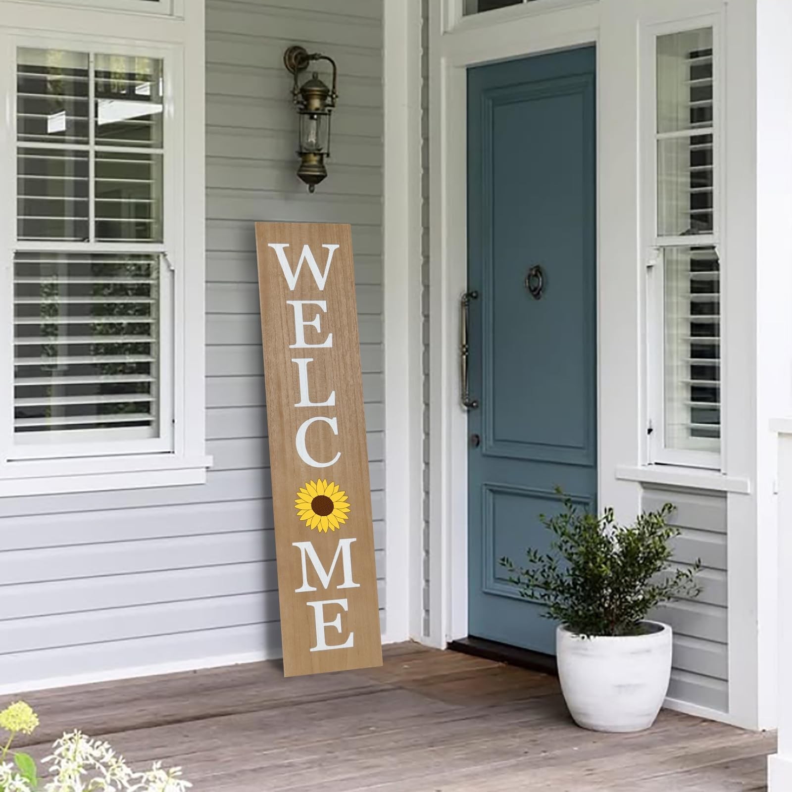 Interchangeable Wooden Porch Welcome Sign with 12 Interchangeable Icons 45&Prime;X9…