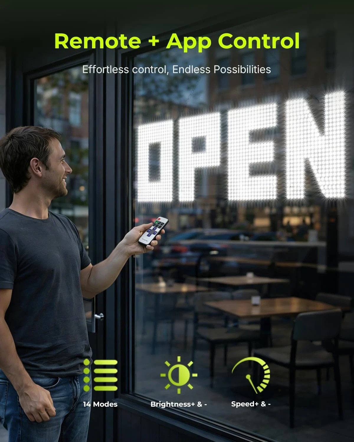 Large 43&Prime;x14&Prime; Dimmable LED Open Sign for Retail Shops & Cafes