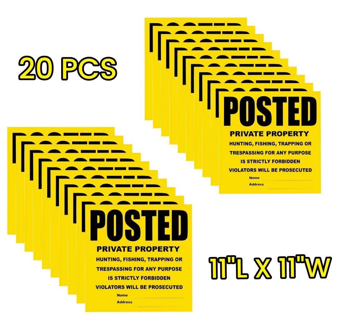 Posted Signs 20-Pack, No Hunting/Trespassing, Heavy Duty, 11&Prime;x11&Prime; Yellow