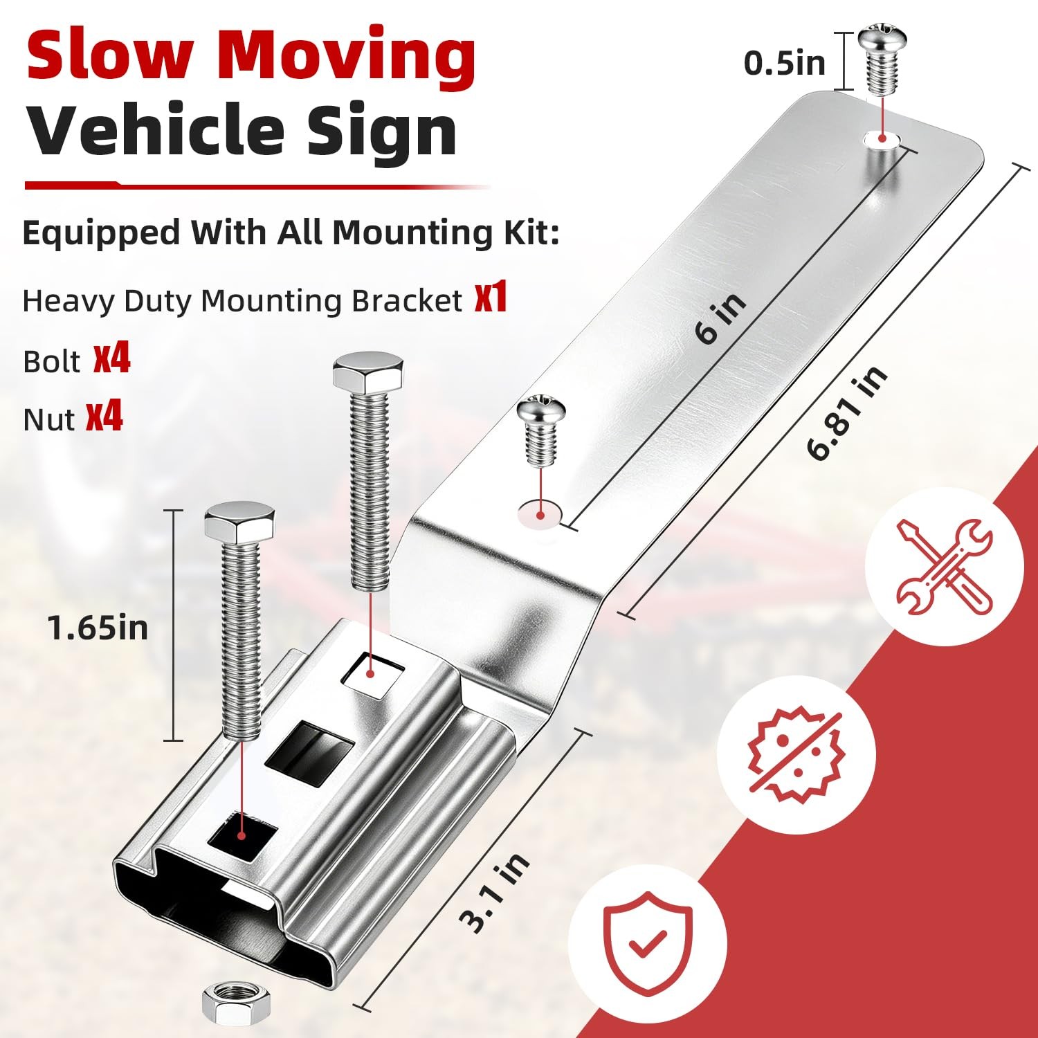 Slow Moving Vehicle Sign W/ Mounting Bracket Triangle Aluminum SMV 14×16&Prime;