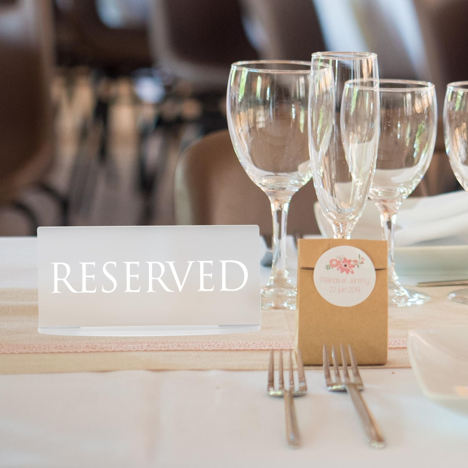 6 PCS Acrylic Reserved Signs Frosted Table Sign Oval Stand 6×2.8 Inch