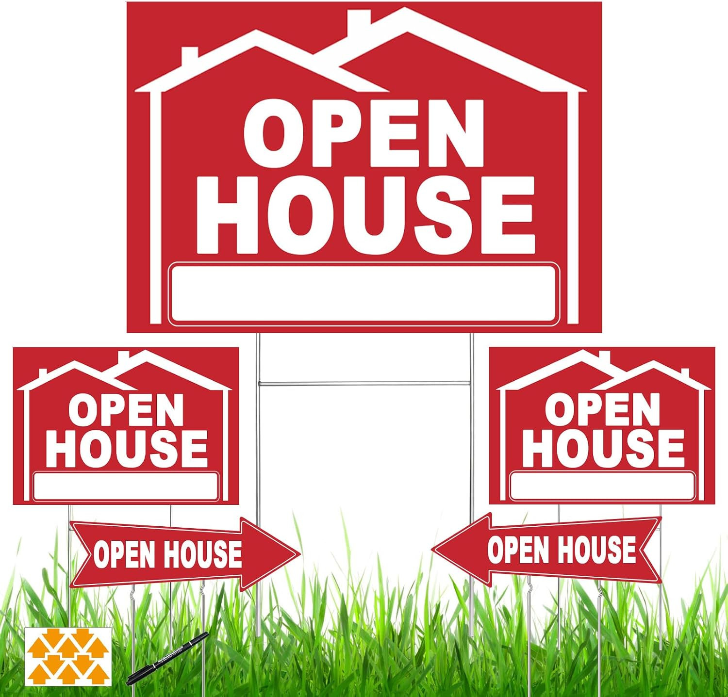 5 Pack Open House Signs for Real Estate 3 Pcs 17&Prime;X12&Prime; Large Double Sided Yard Si