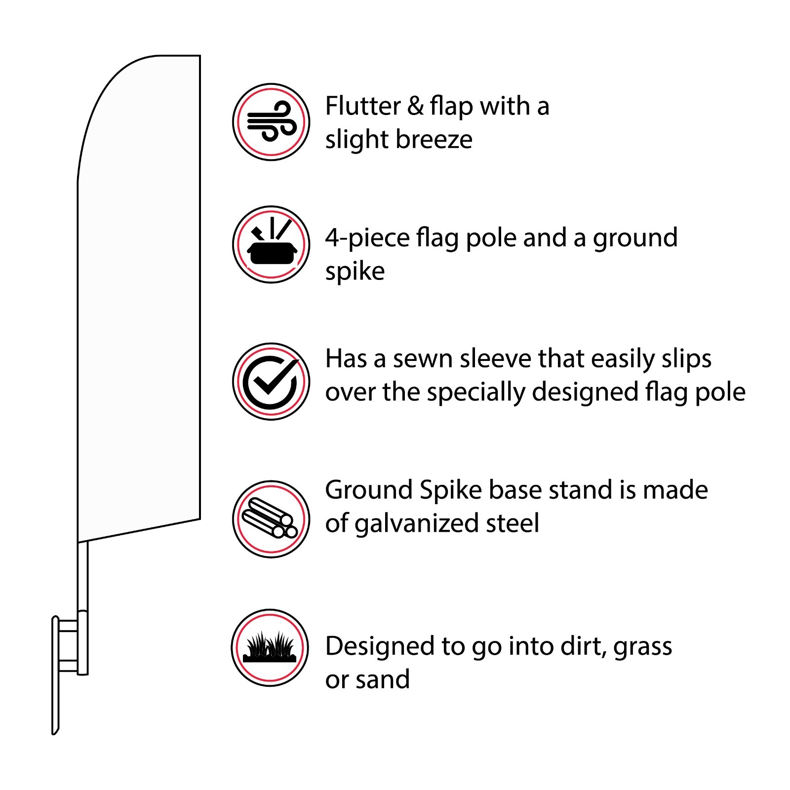 Swooper Feather Flutter Tall Flag Kit | Poles, Spike, Flag | 15&prime; Assembled