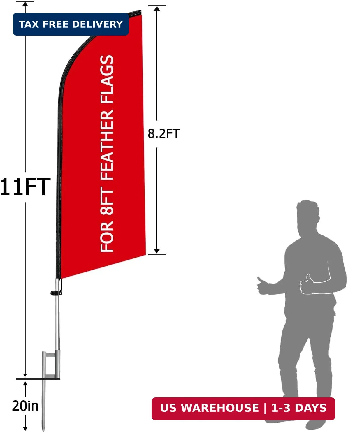 11FT Swooper Flag Pole Kit with Ground Spike, Replacement Feather Flag Pole Hard