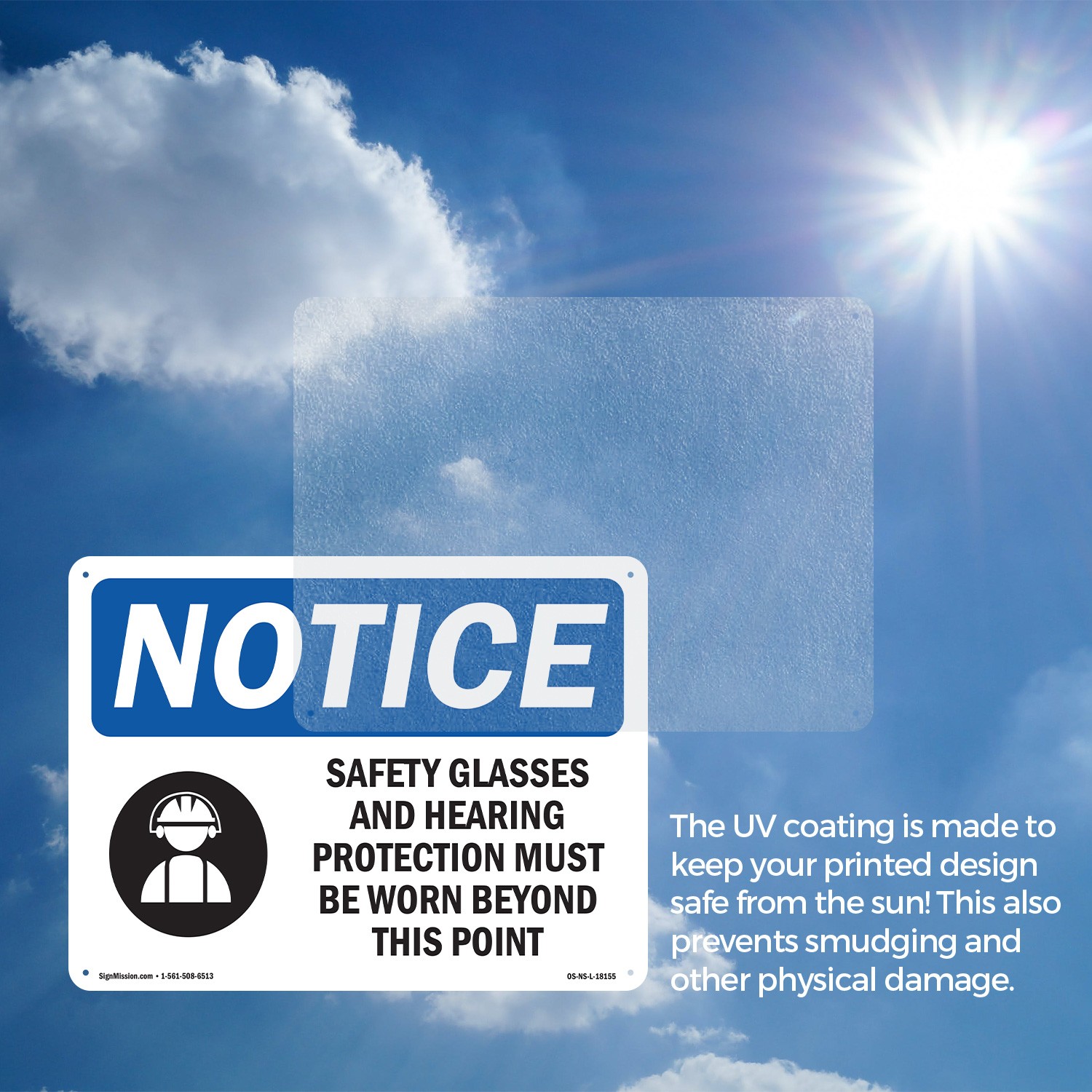 Safety Glasses And Hearing Protection OSHA Notice Sign Or Decal – 5 or 10 Pack