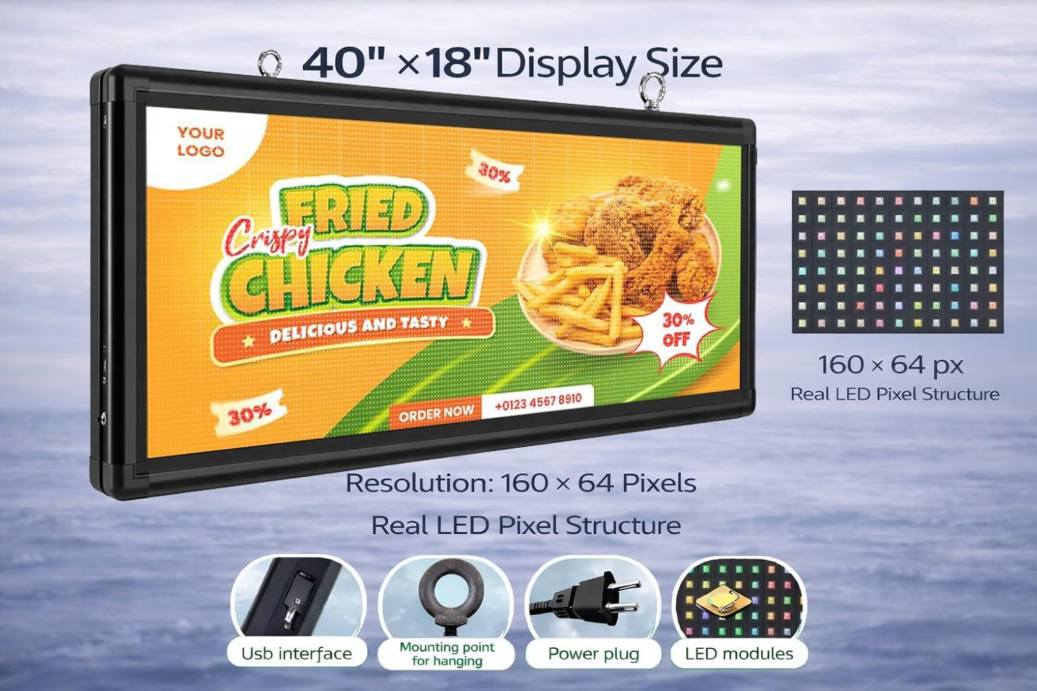 P6 Outdoor Full-Color LED Scrolling Sign, 40″ × 18″Programmable Digital Display