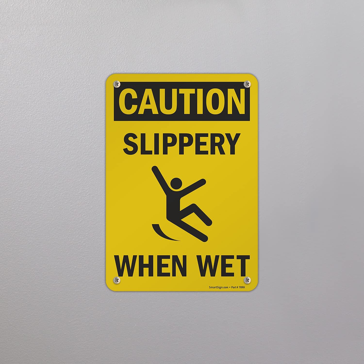 10&Prime;x7&Prime; Caution – Slippery When Wet OSHA Sign Black & Yellow HDPE Plastic