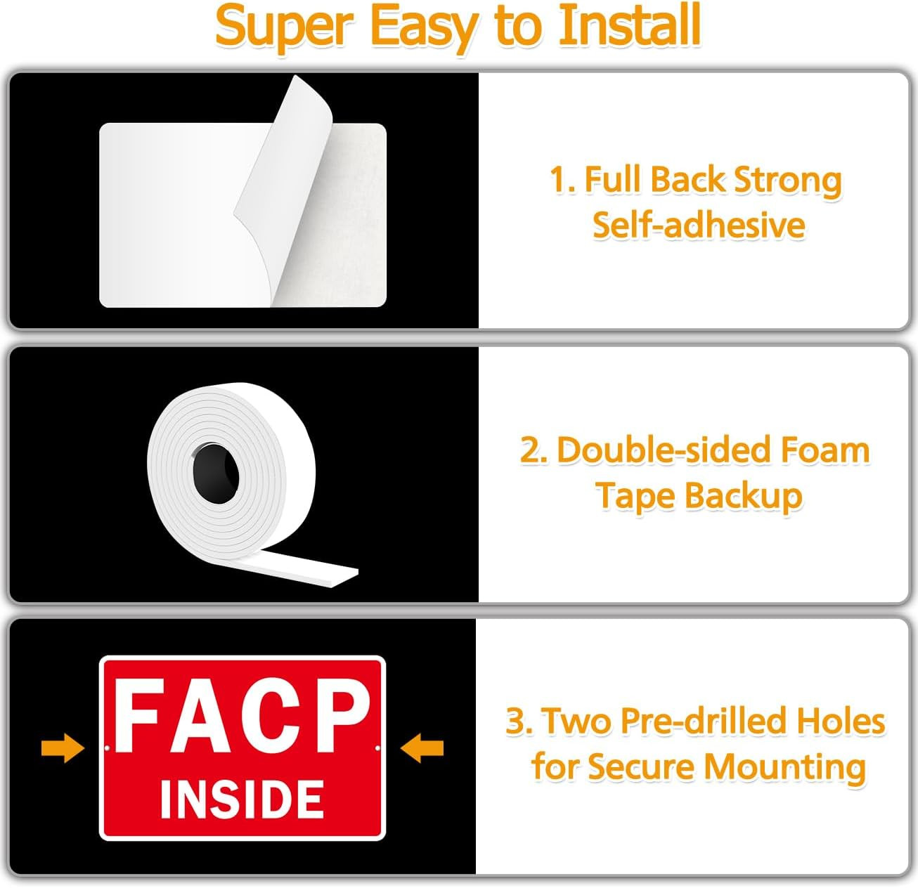 FACP Sign, (2 Pack) Self Adhesive FACP inside Signs, Rust Free and Reflective Al