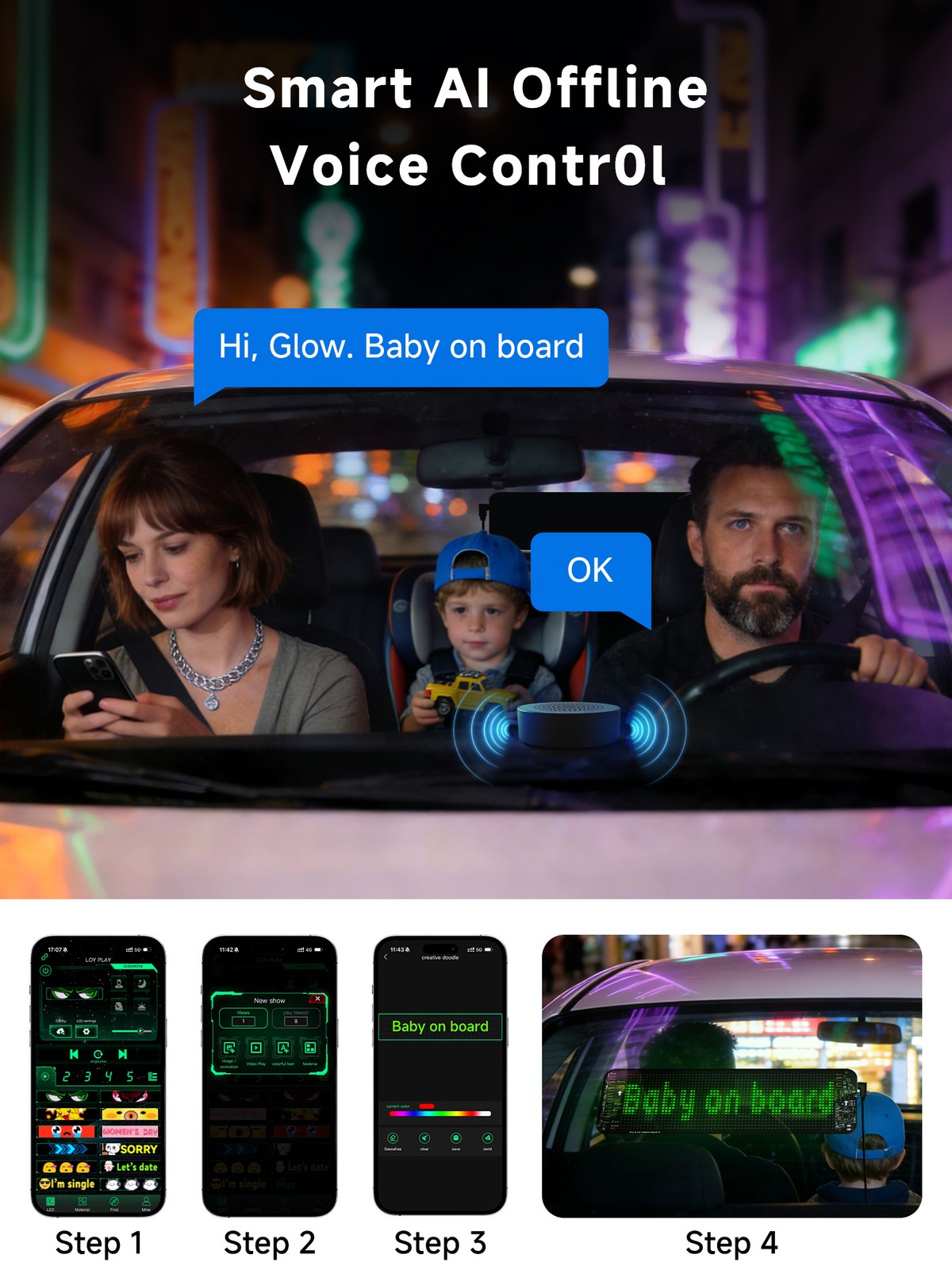 ATOTO 19.4&Prime; Car LED Sign Smart AI Voice Control Bluetooth Custom Text Pattern