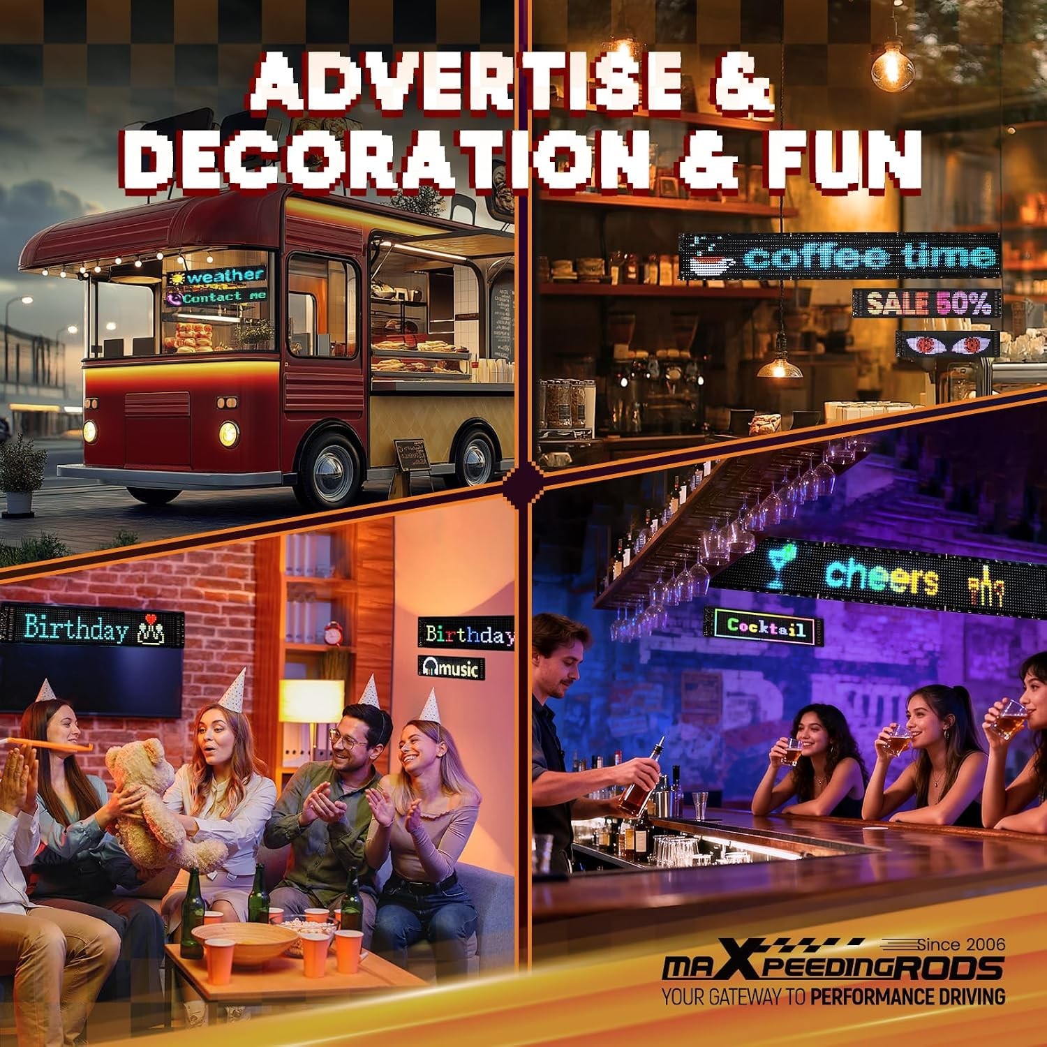Flexible LED Display for Cars – 14&Prime;x4&Prime; Waterproof RGB Sign with Remote Control