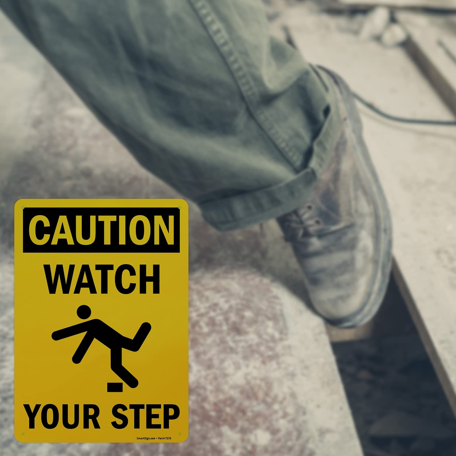 S-4431-AL-14 Caution Watch Your Step Sign 10×14 Inch Aluminum Black On Yellow