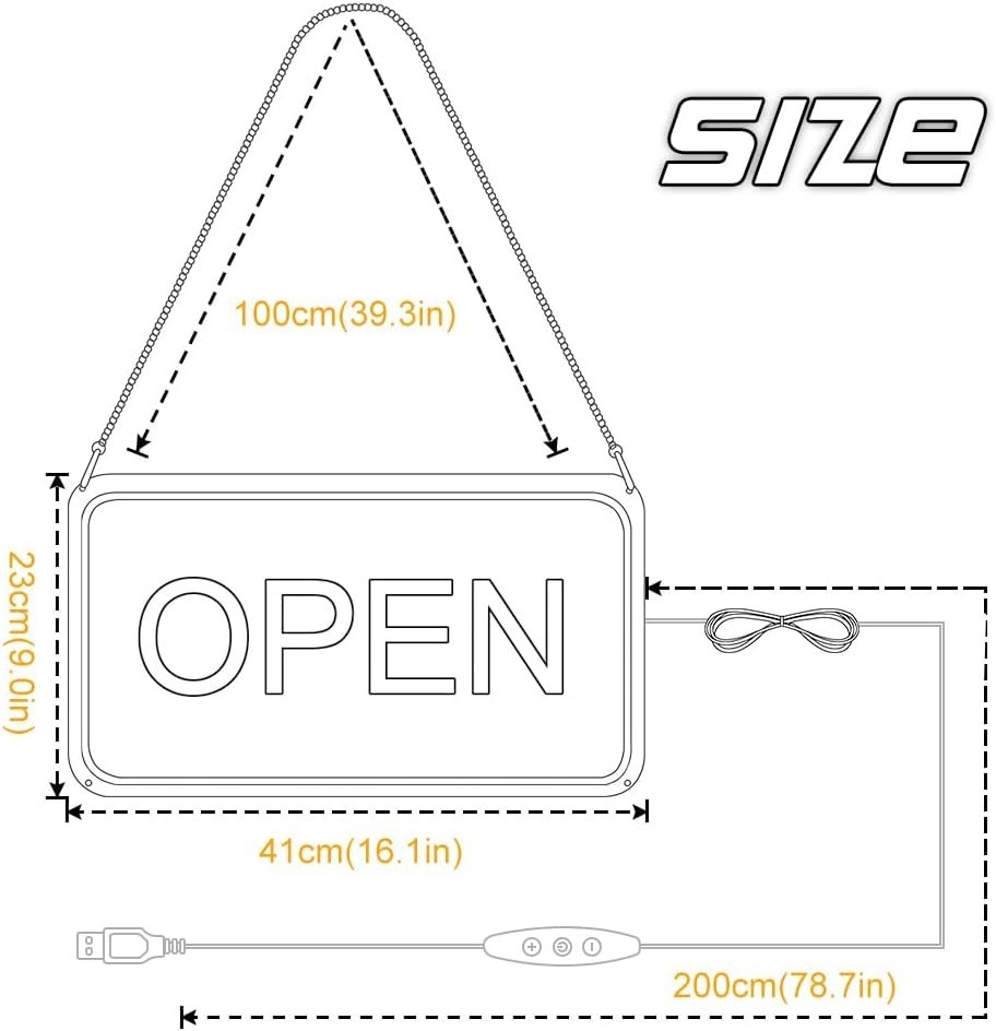 High-Quality Neon Open Sign 16&Prime; Landscape Yellow White Business Display