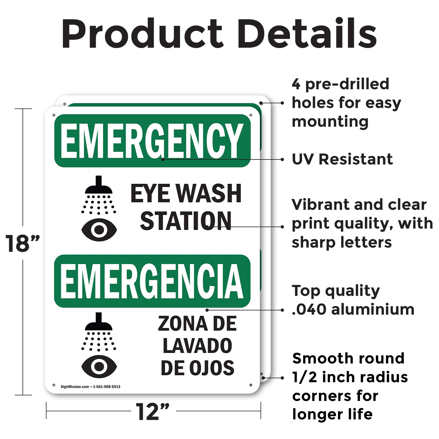 (2 Pack) Eye Wash Station Bilingual OSHA Emergency Sign Decal Metal Plastic