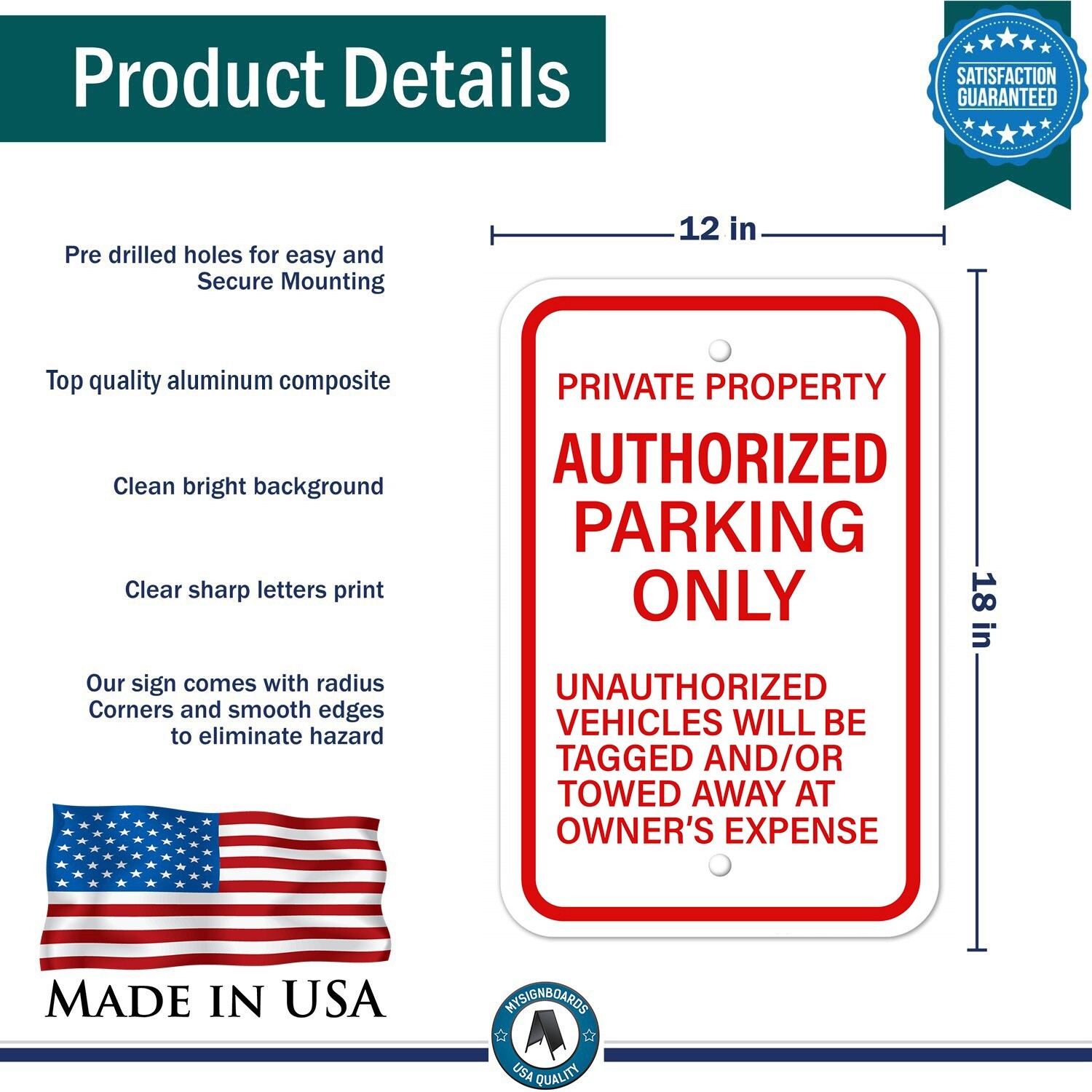 Authorized Parking Only Aluminum Composite Metal Sign Private Property 12&Prime;x18&Prime;