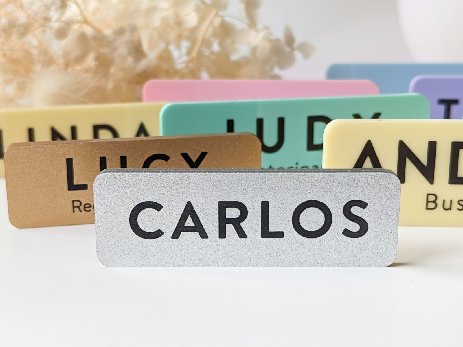 Custom Pastel Colour White Metallic Name Badge Tag Pin Fastener Magnet Staff ID