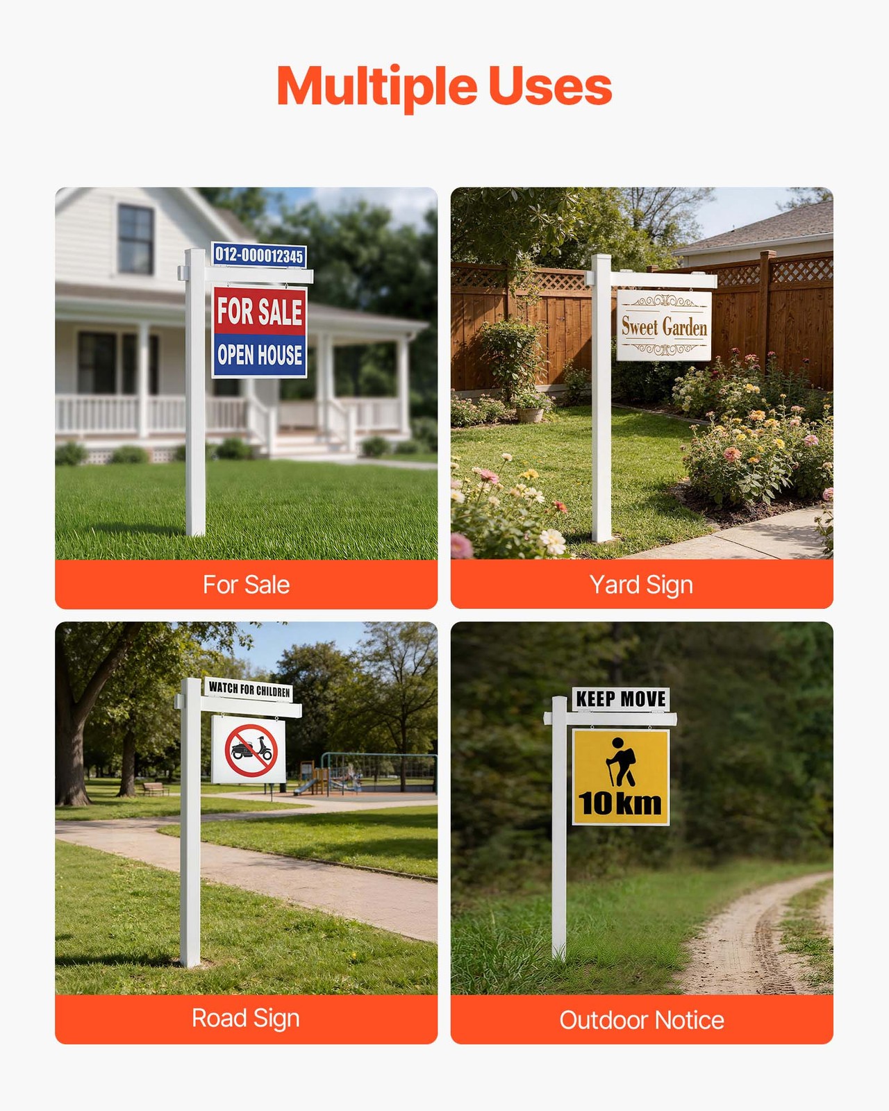 VEVOR Real Estate Sign Post PVC Realtor Yard Sign Holder 6 ft for Open House