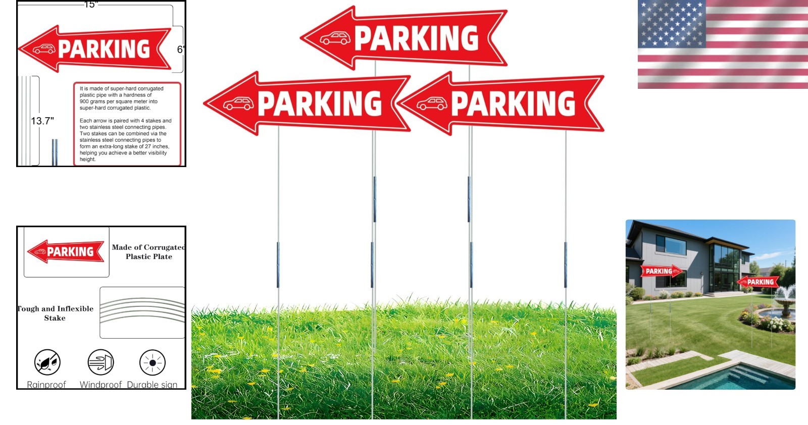 Weather-Resistant Red & White Parking Signs – Dual-Sided, 16×5 Inches, 3 Pack