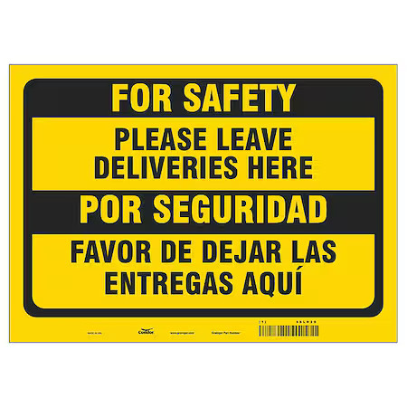 Zoro Select Hwb748p1014 Please Leave Deliveries Here/Favor De Dejar Las,