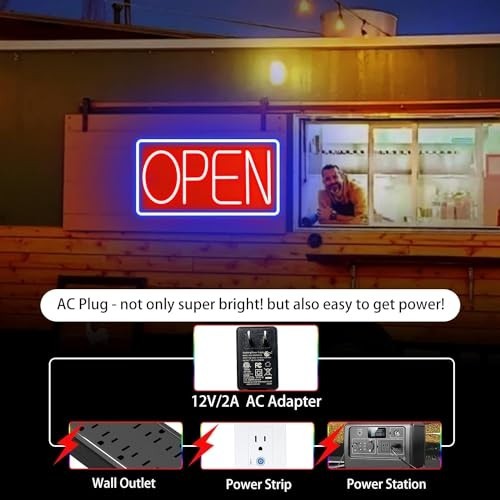 Bright LED Neon Open Sign for Business – Storefront Window Display, 32&Prime; Blue/Red