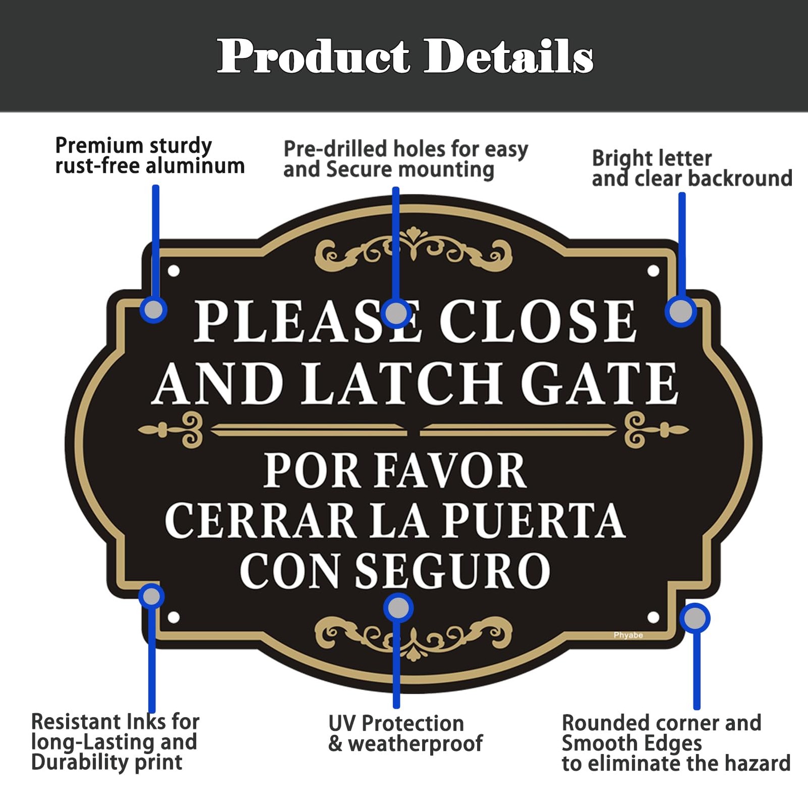 2 Pack Please Close and Latch Gate Sign Bilingual English Spanish, 10 x 7 inc…