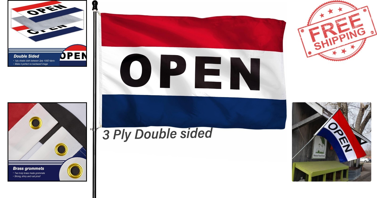 3×5 Ft Open Flag – Double-Sided, Fade Resistant Heavy Duty for Businesses