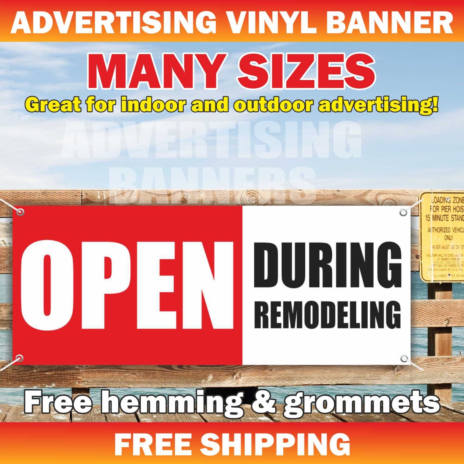 OPEN DURING REMODELING Advertising Banner Vinyl Mesh Sign welcome CONSTRUCTION