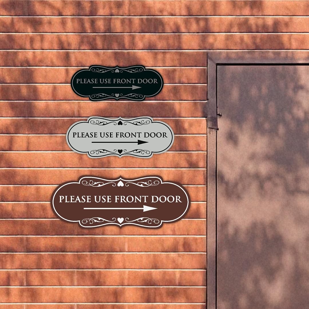 Please Use Front Door Right Arrow Sign Durable Wall Door Black Gold Medium