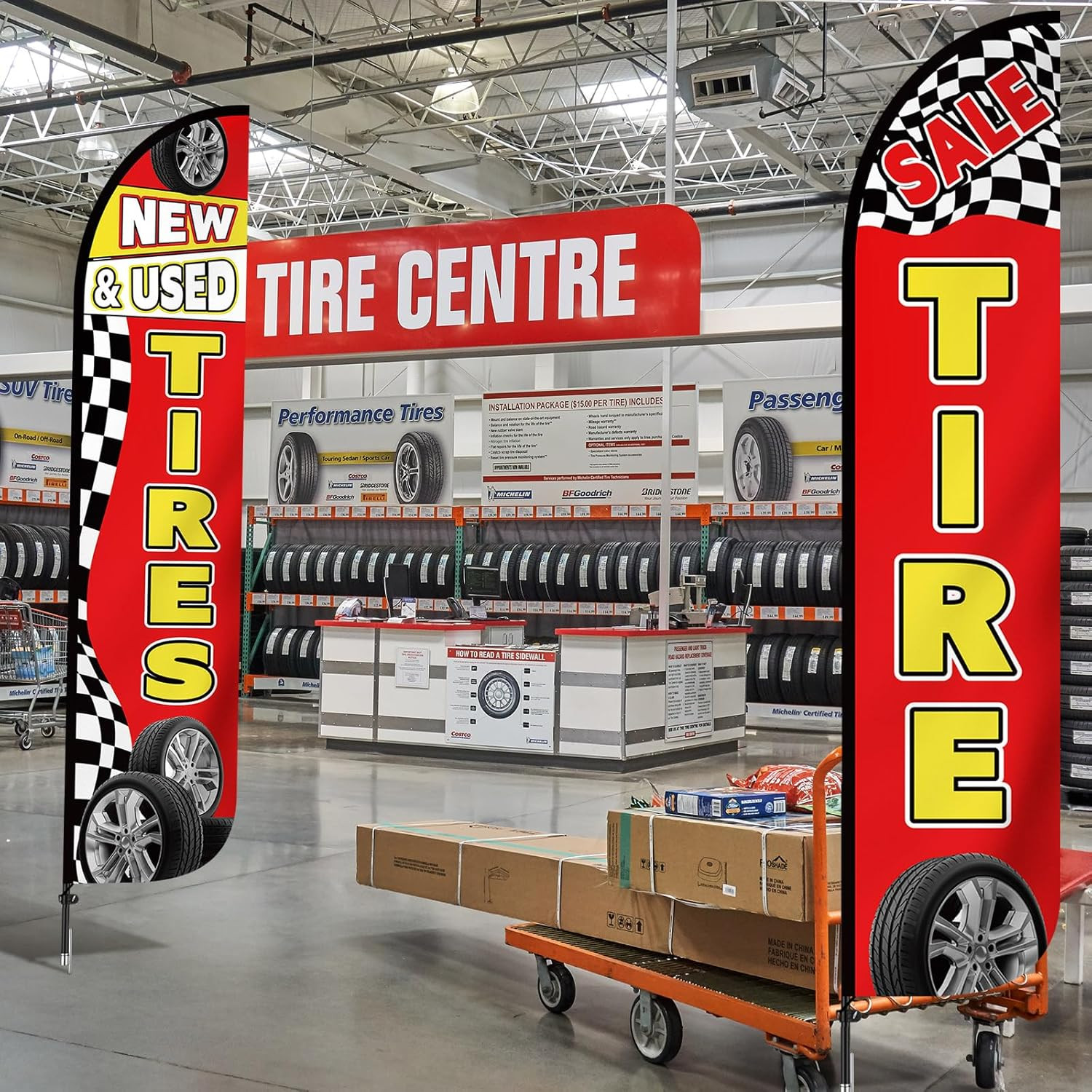 15ft Tire Sale Flags – 2 Pack Feather Banners for New & Used Tire Shops
