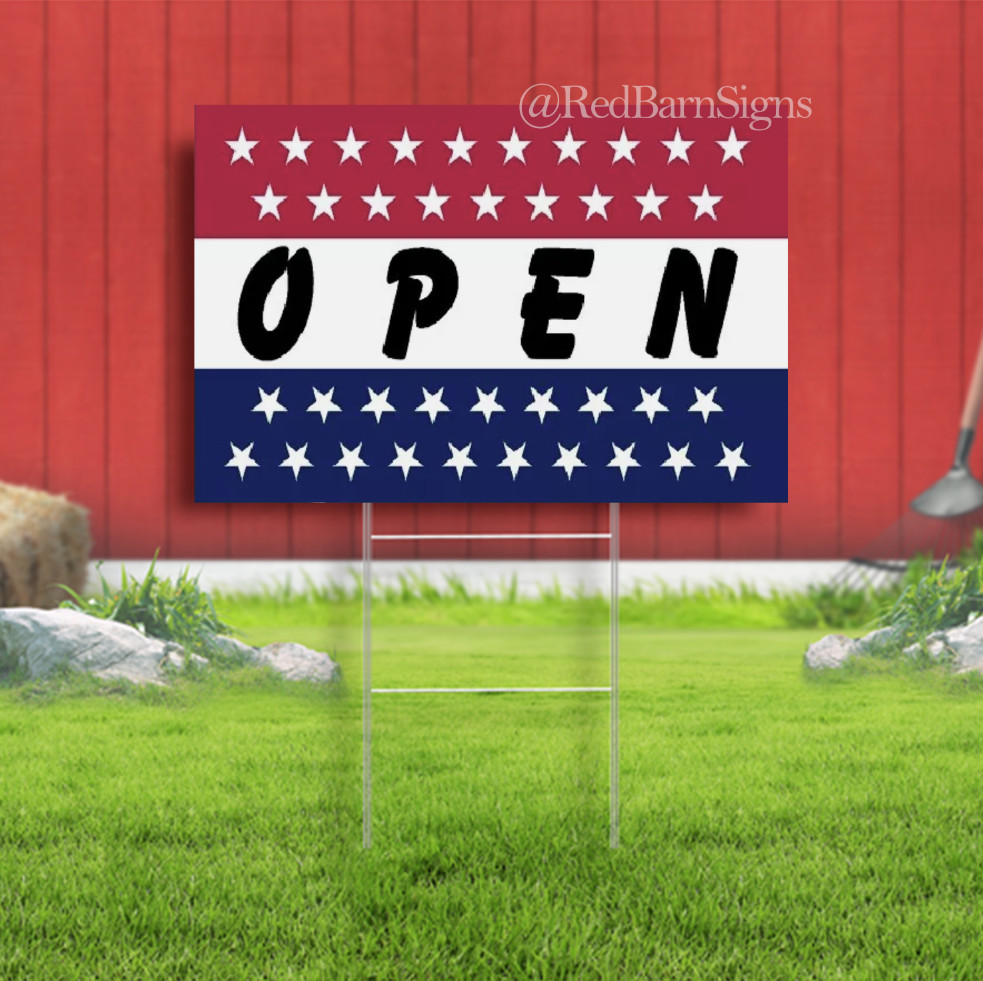 OPEN Flag Red White Blue Stars Store Yard Sign Advertising Business Sign