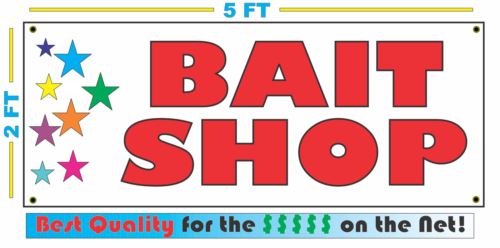BAIT SHOP w Multi Colored Stars Banner Sign NEW Larger Size