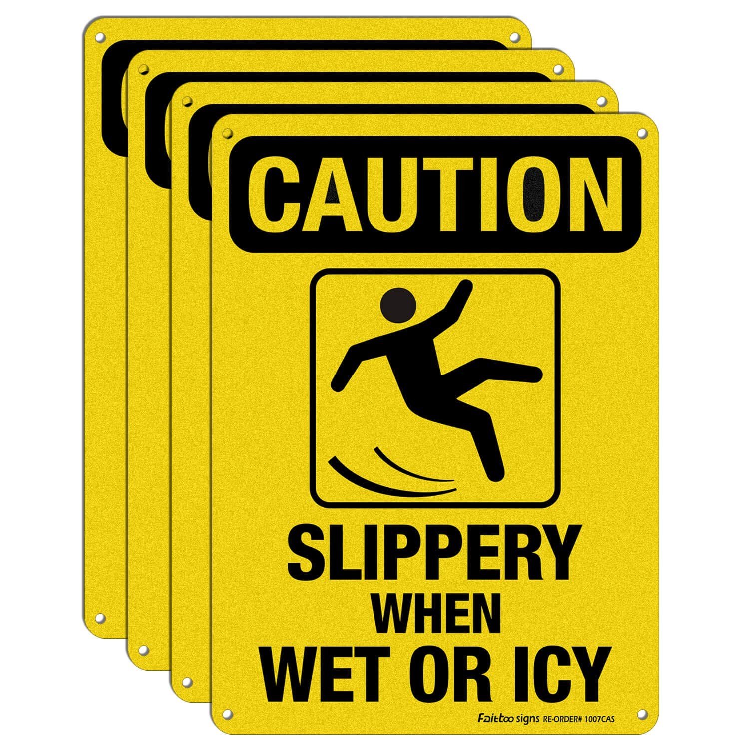 Caution Slippery When Wet Icy Sign 10×7 Inches Reflective Aluminum 4 PCS