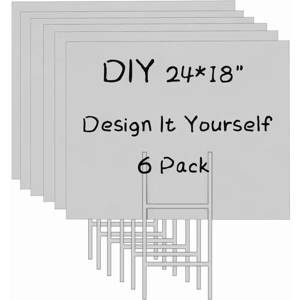24 In. X 18 In. White Corrugated Plastic Signs with H-Stakes, 6-Pack