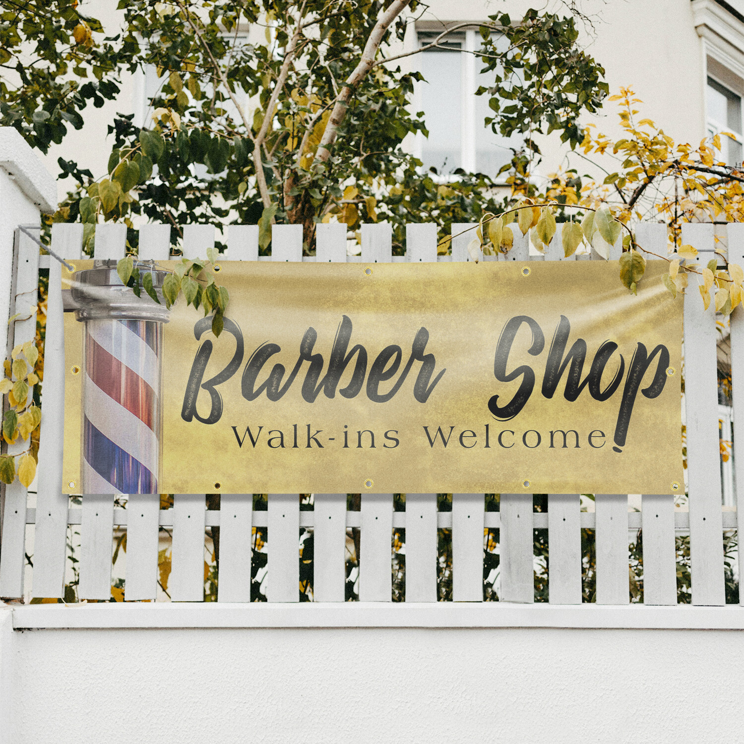 Barber Shop Walk Ins Welcome Vinyl Banner Sign with Metal Grommets Heavy-Duty