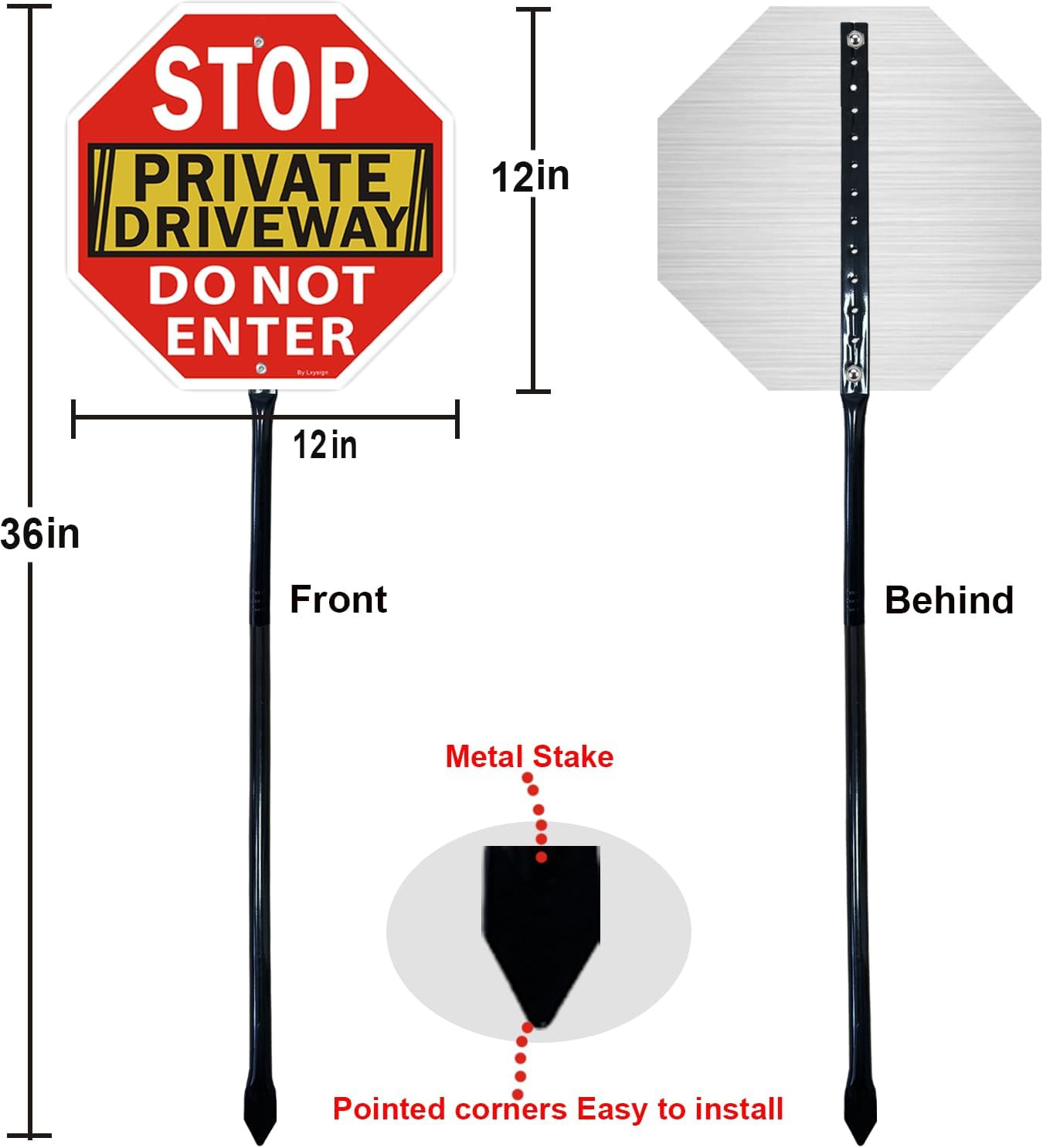 Reflective Aluminum Stop Sign Set for Private Driveway, 36&Prime; Tall, 2-Pack