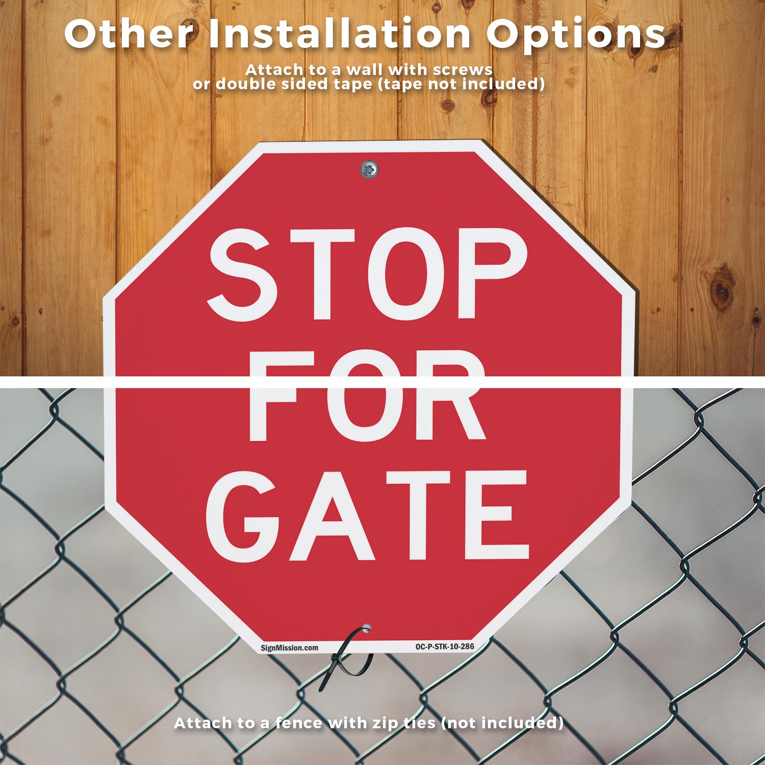 Stop For Gate Octagon Sign With Stake Weather Resistant UV Protected
