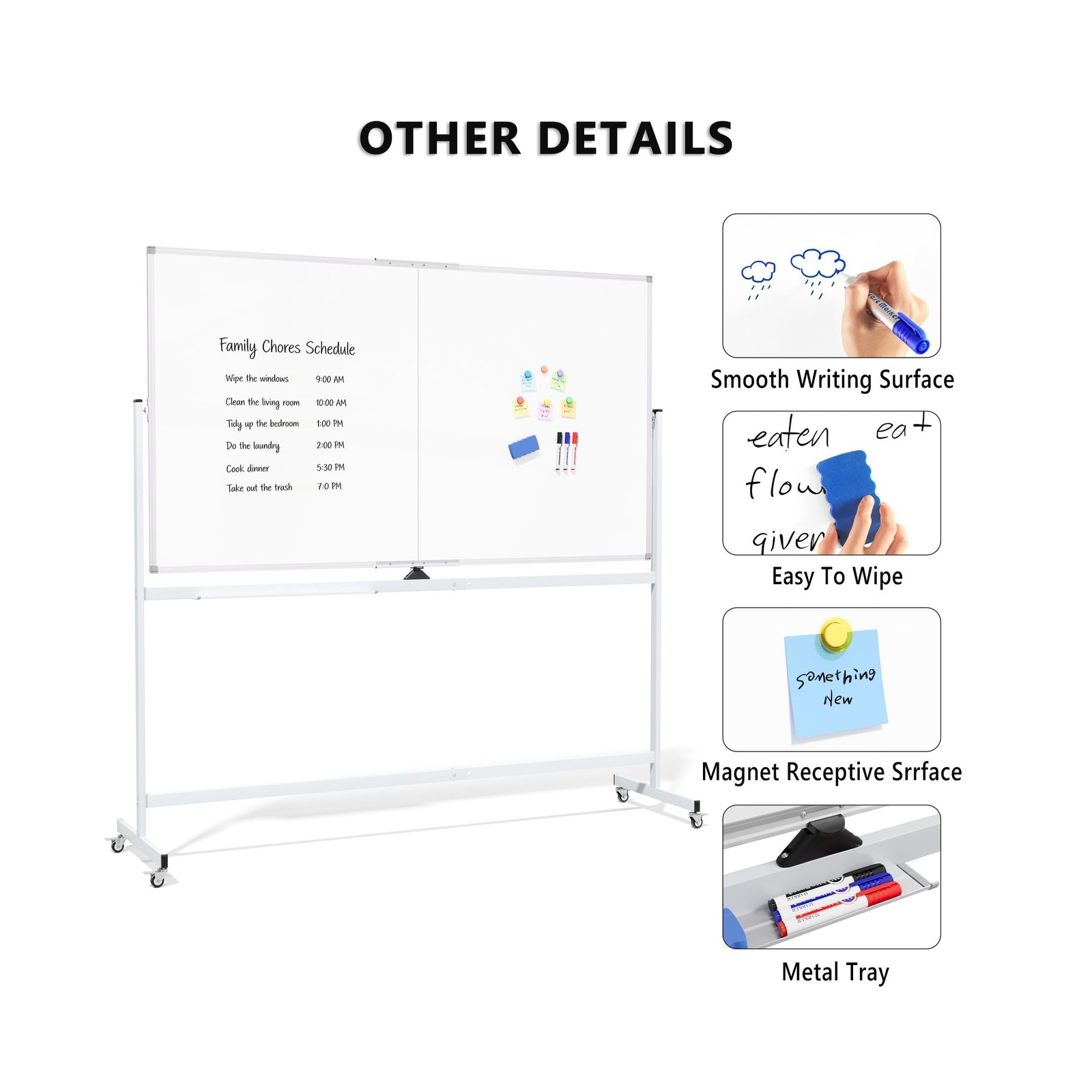 Large Rolling Whiteboard on Wheels, 72&Prime; x 40&Prime; Double-Sided Mobile White Board…
