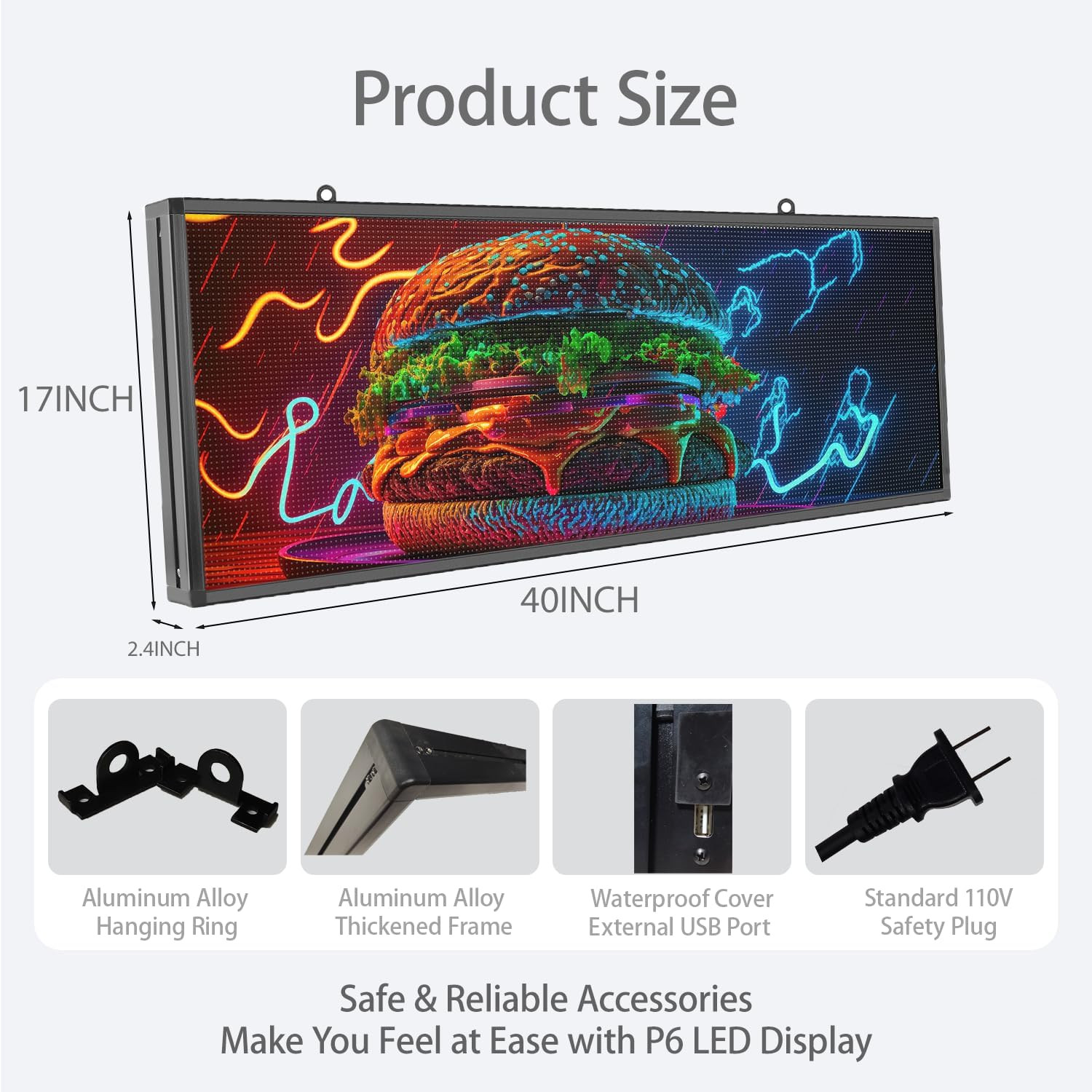40 »x17 » Programmable LED Sign, WiFi/USB Control, Waterproof for Outdoor Use