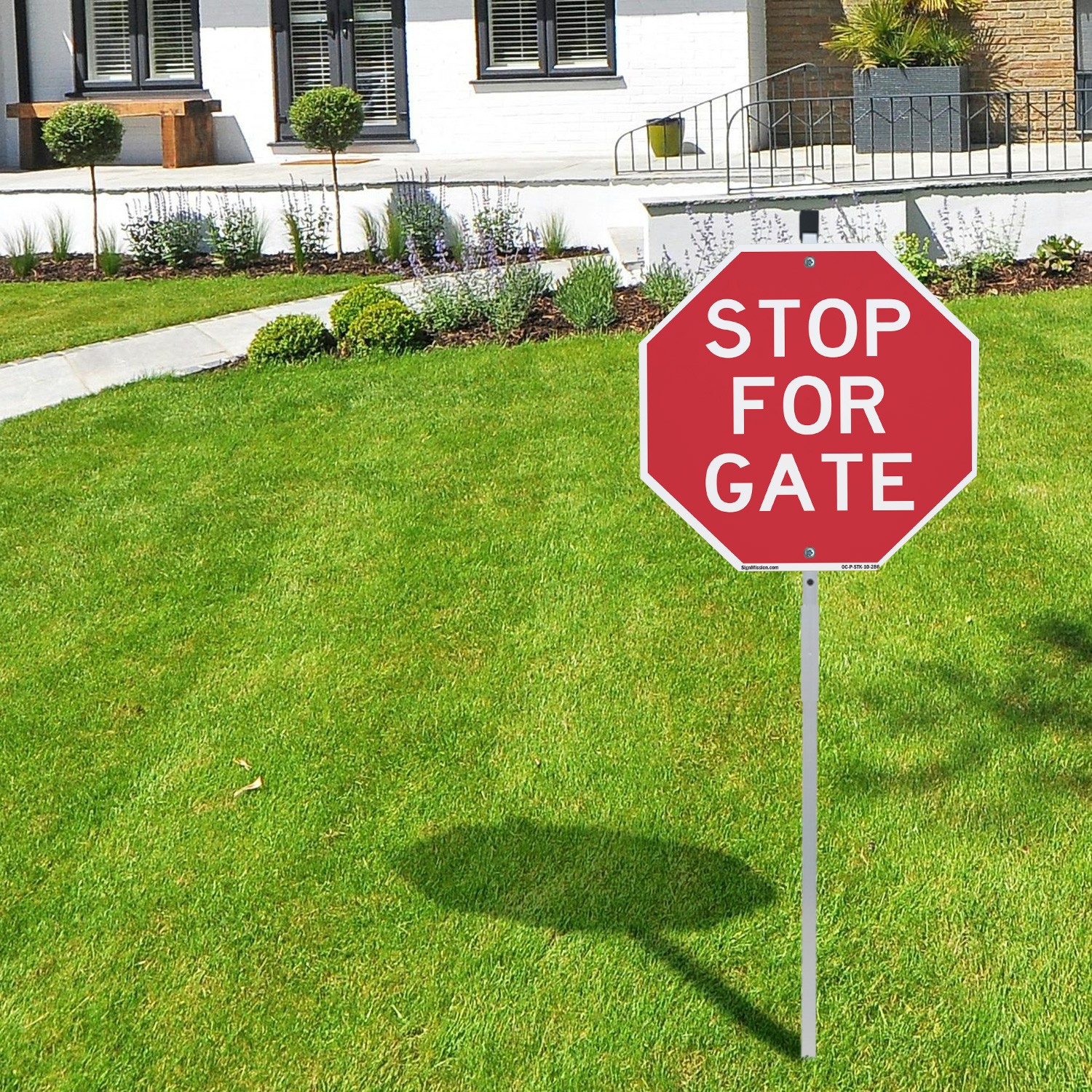 Stop For Gate Octagon Sign With Stake Weather Resistant UV Protected