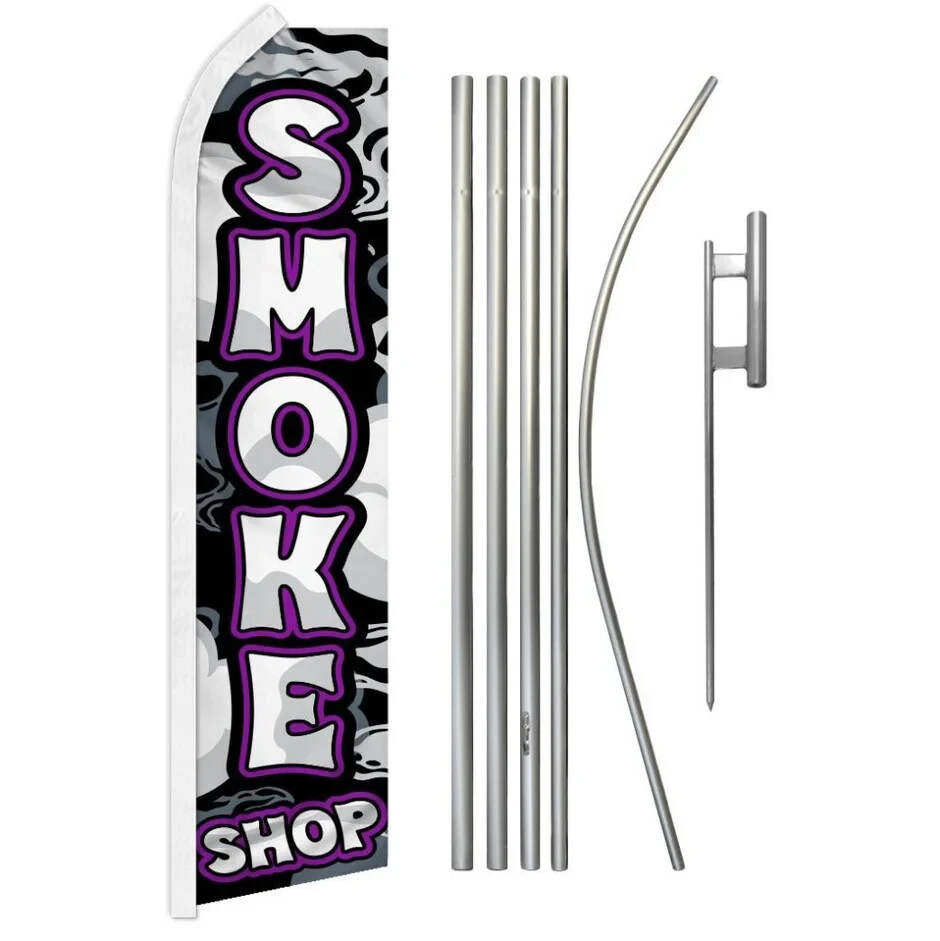 Smoke Shop Swooper Advertising Flag & Pole Kit (PURPLE)