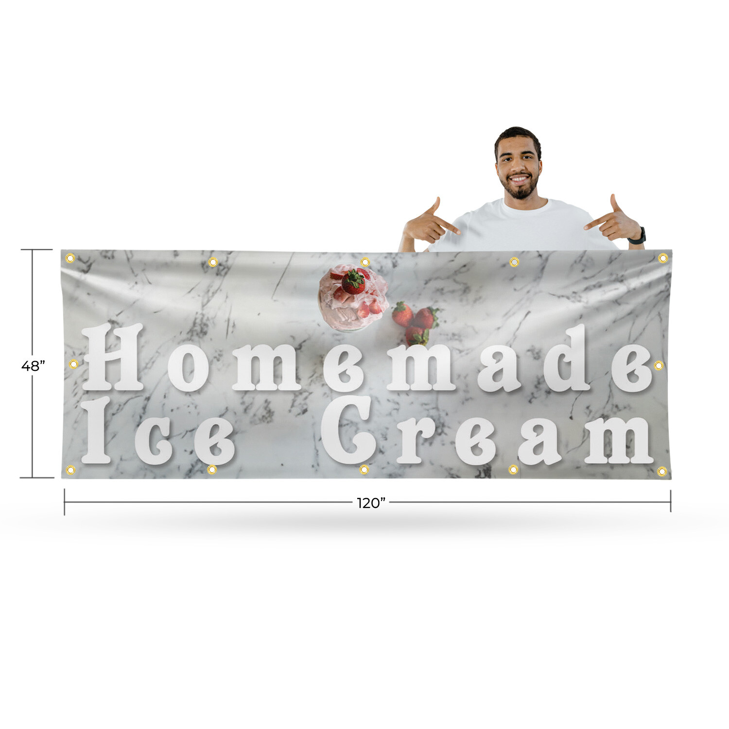 Homemade Ice Cream Vinyl Banner Sign with Metal Grommets Heavy-Duty
