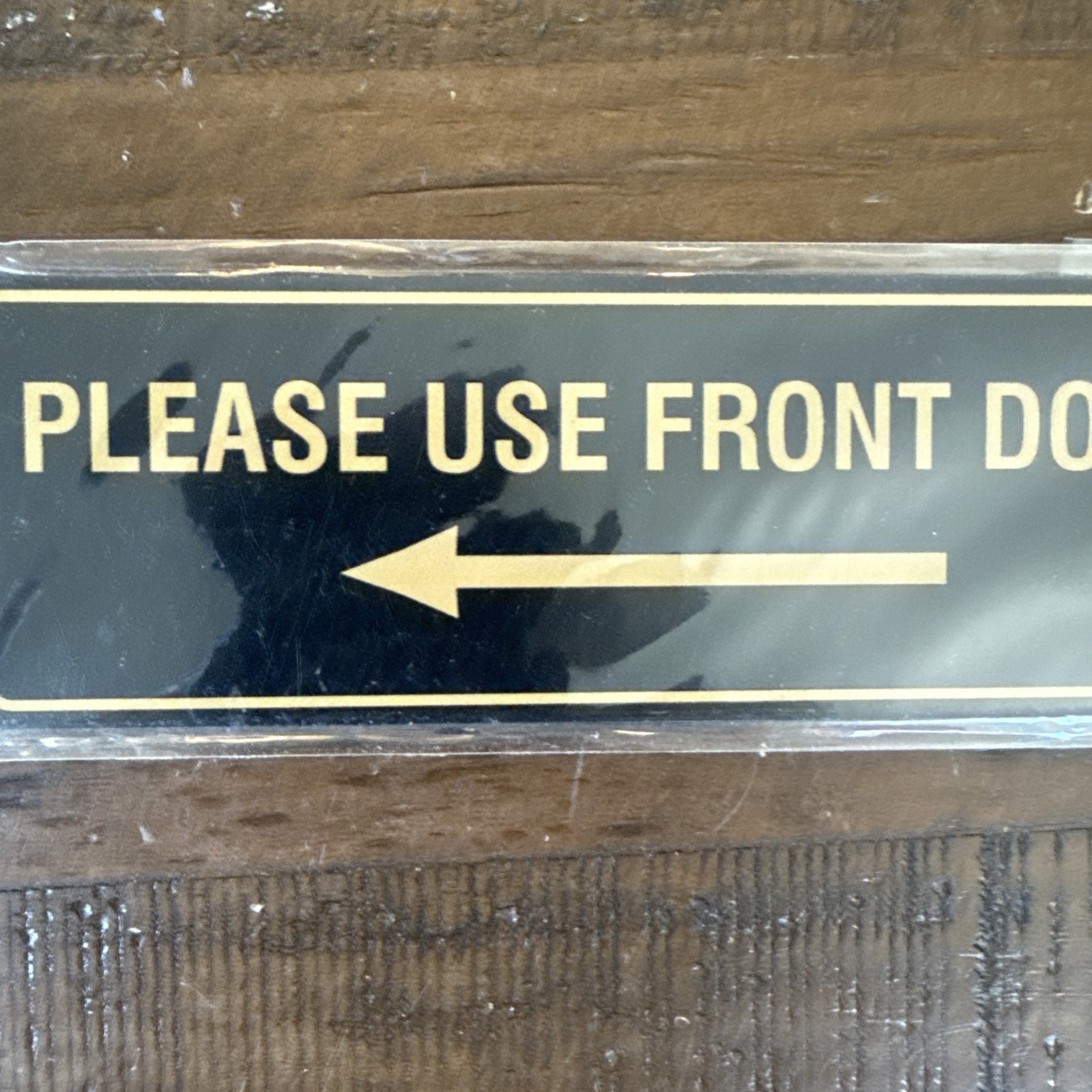 Standard Please Use Front Door Left Arrow Sign Easy Installation Black/Gold 2×6