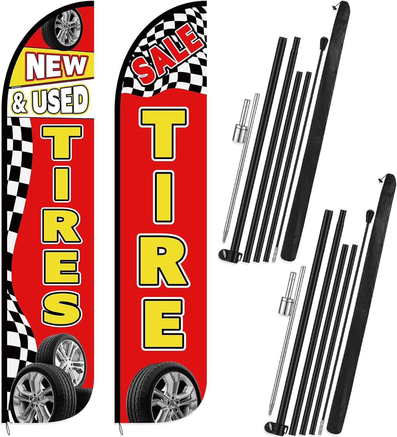 15ft Tire Sale Flags – 2 Pack Feather Banners for New & Used Tire Shops