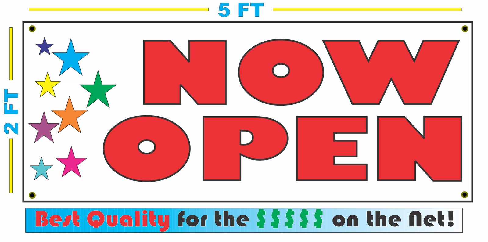 NOW OPEN w Multi Colored Stars Banner Sign NEW Larger Size