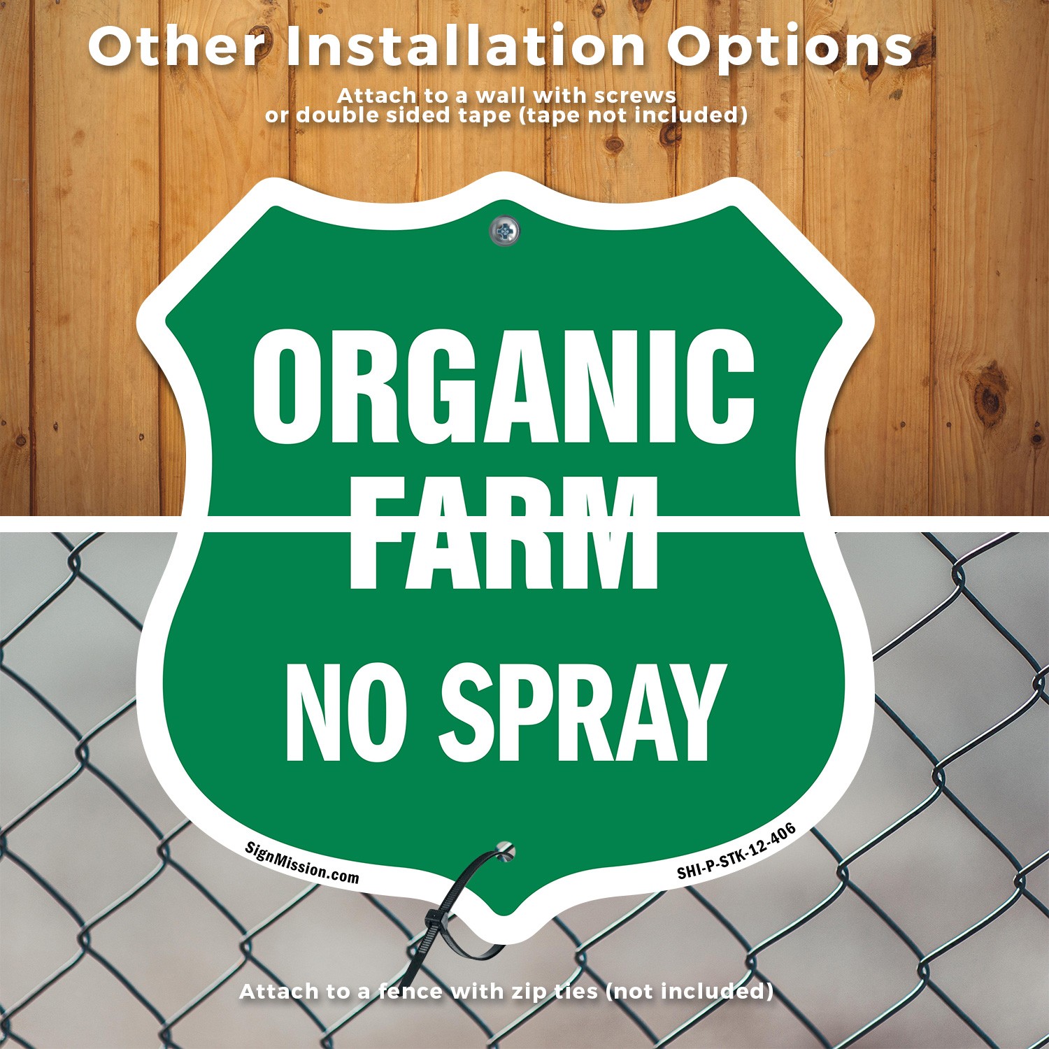 No Spray Shield Sign Organic Farm Shield Shaped Sign With Stake Weather proof