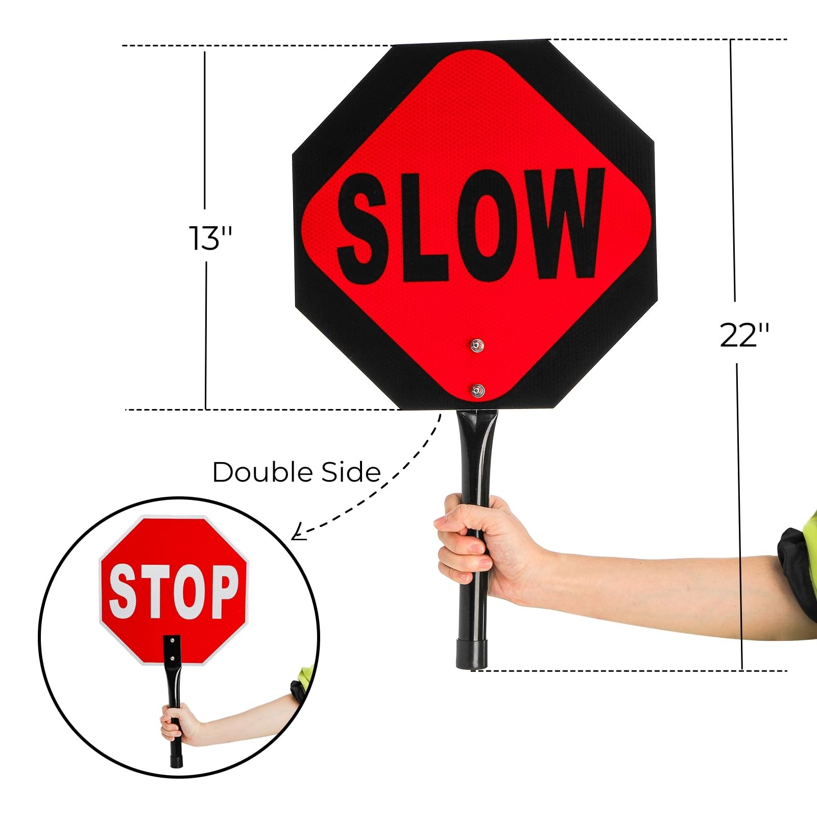 2 PCS 13 Inch Hand Held Stop Slow Signs with Metal Handle Double Sided Paddle