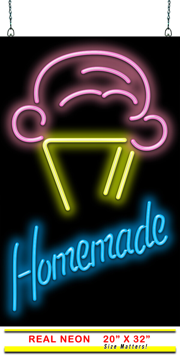 Homemade Ice Cream Cone Neon Sign Jantec 20&Prime; x 32&Prime; Frozen Dessert Treat